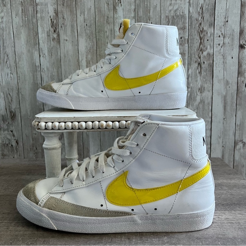Nike Blazer 77 Mid White and Yellow High-Tops Unisex Mens 8.5, Womens 10